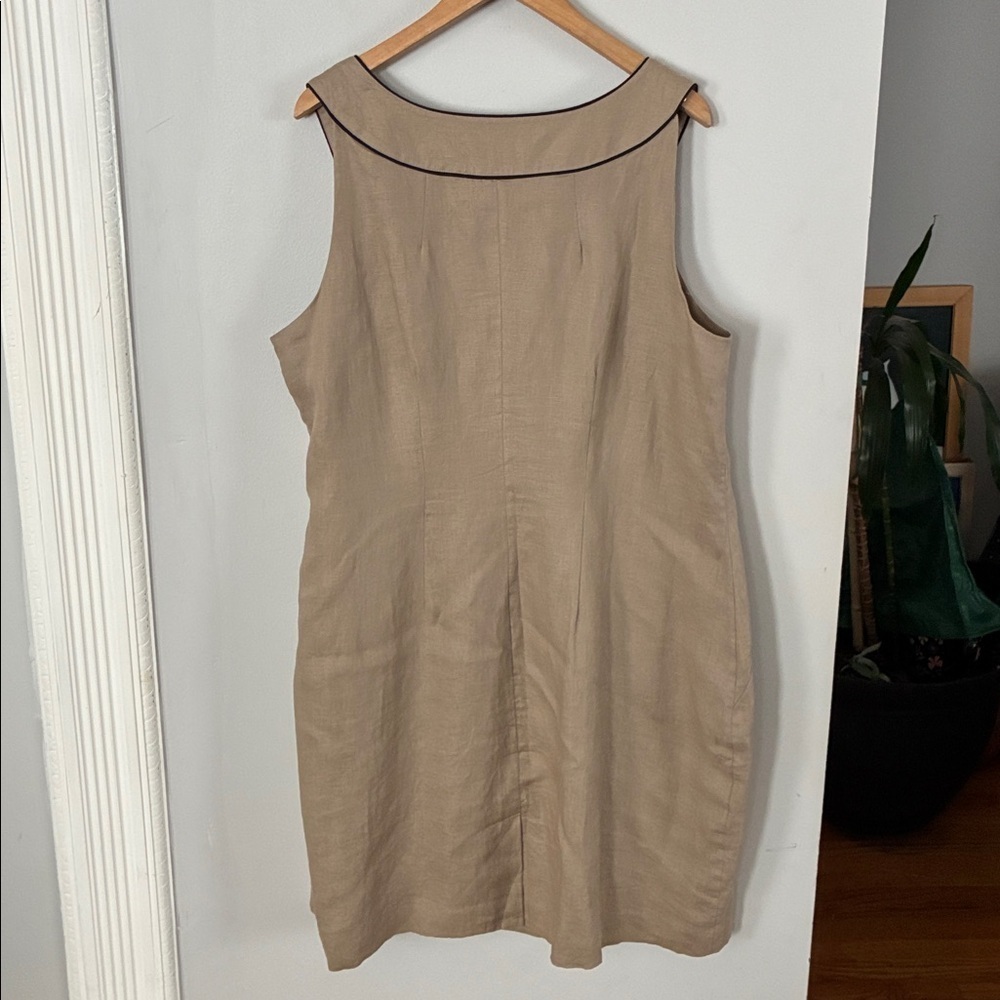 Carole Little Linen Tan Dress with Black Accents Sz 20 - Picture 3 of 4